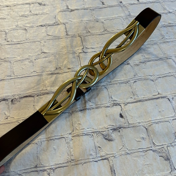 CHICO’S BACK GENUINE LEATHER CHOCOLATE BROWN BELT WITH BRASS TONE BUCKLE S/M - Picture 4 of 13